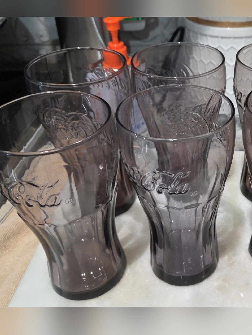 SET OF 6 Libby COCA COLA AMETHYST PURPLE Glasses 6” Tall Hold 16 Oz, VINTAGE